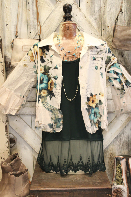 Petals and Poetry Teal Hibiscus Jacket