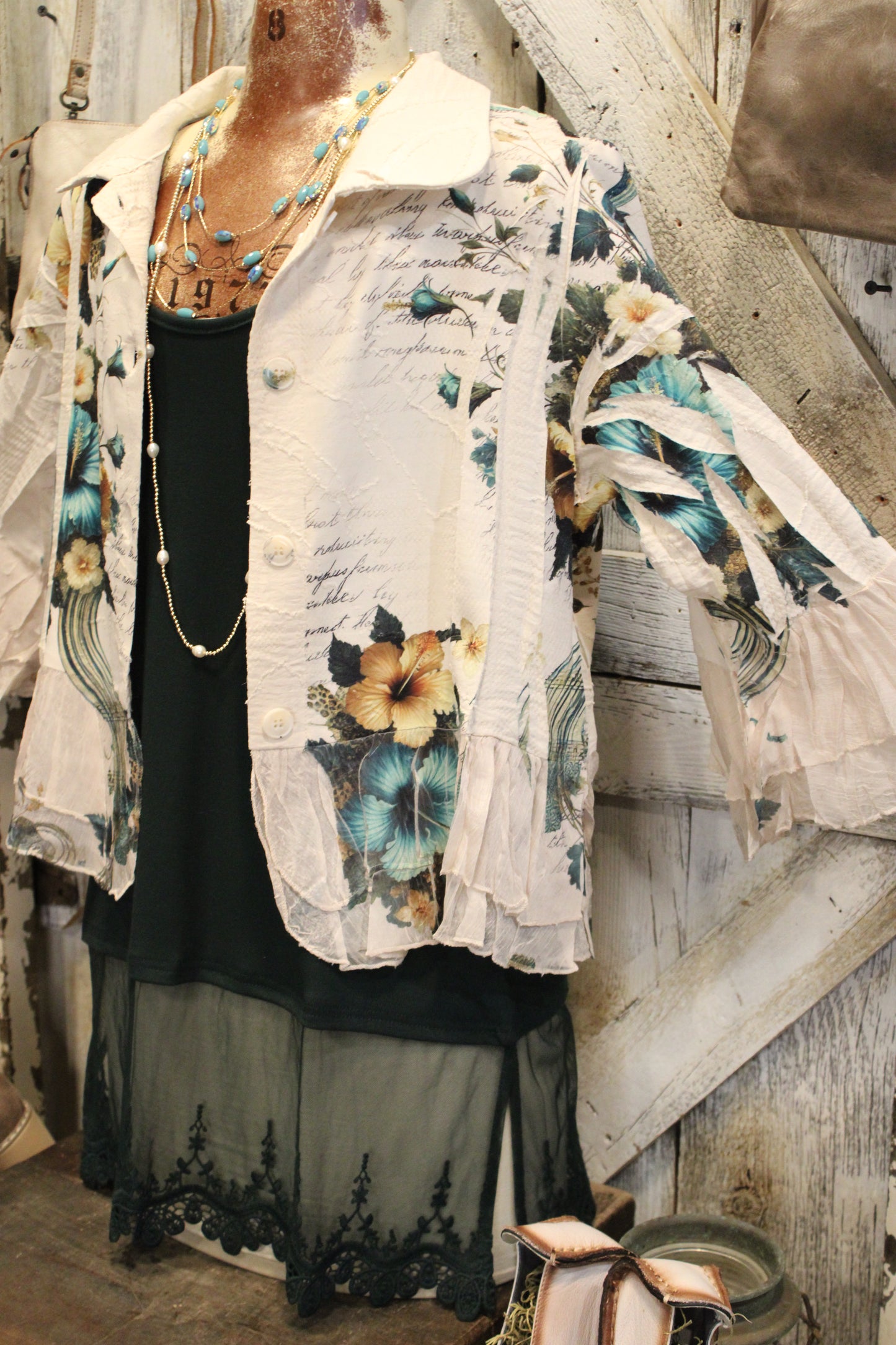 Petals and Poetry Teal Hibiscus Jacket