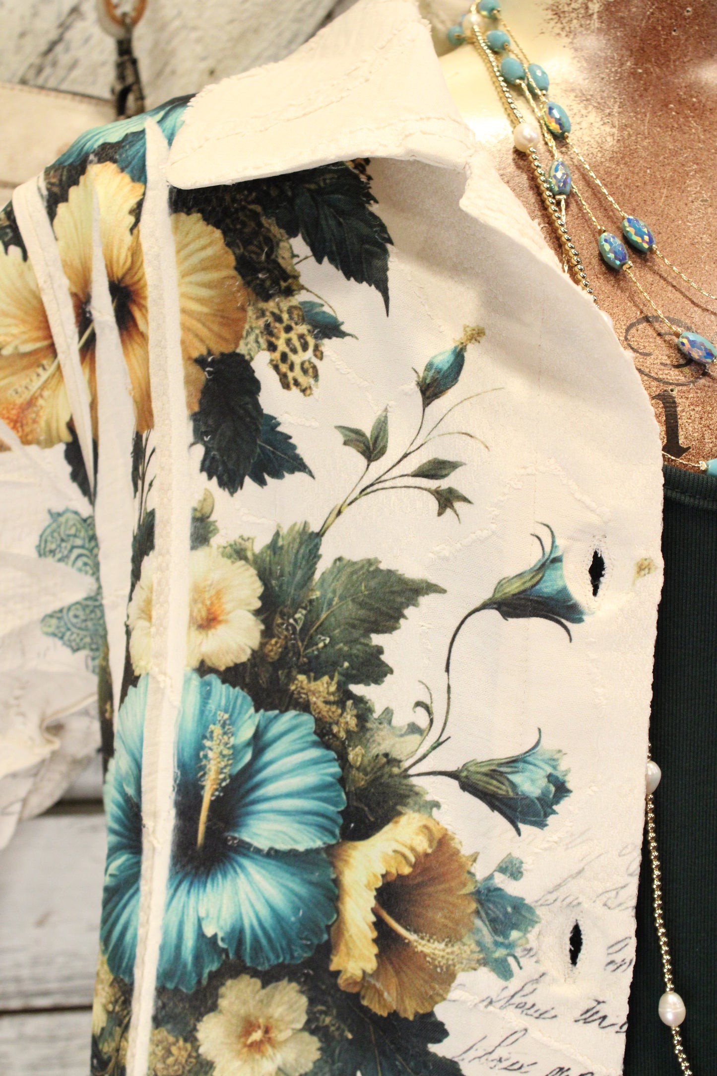 Petals and Poetry Teal Hibiscus Jacket