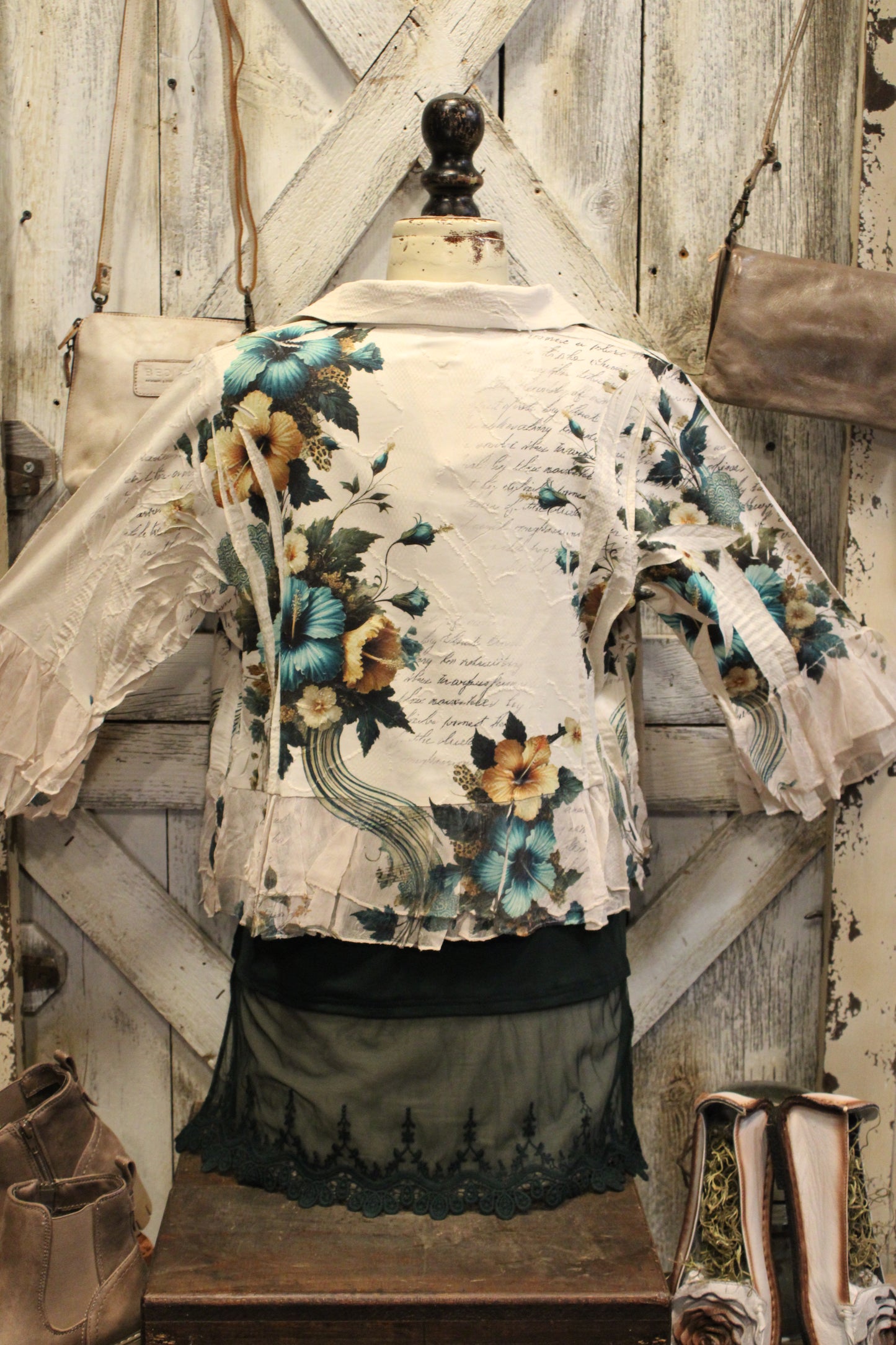 Petals and Poetry Teal Hibiscus Jacket