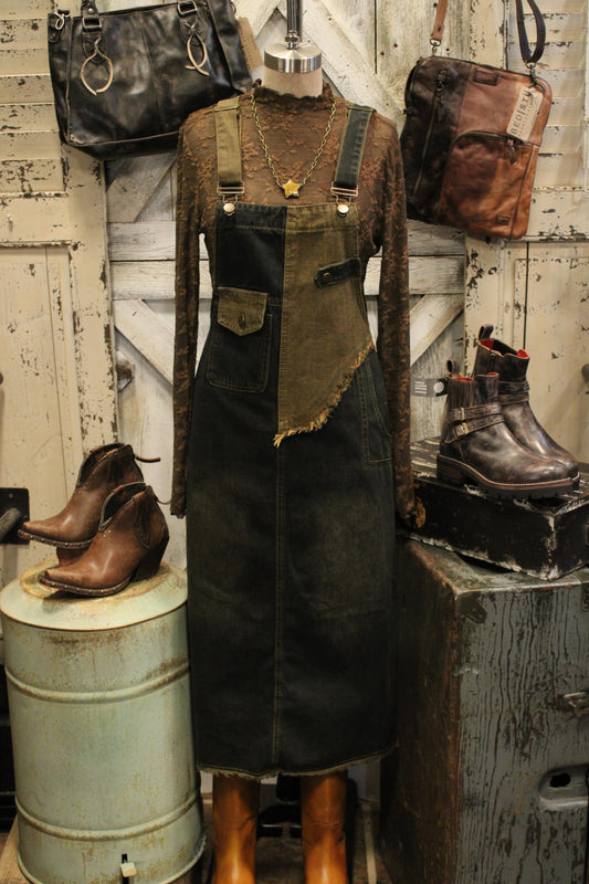 Charcoal Block Denim Overall Dress