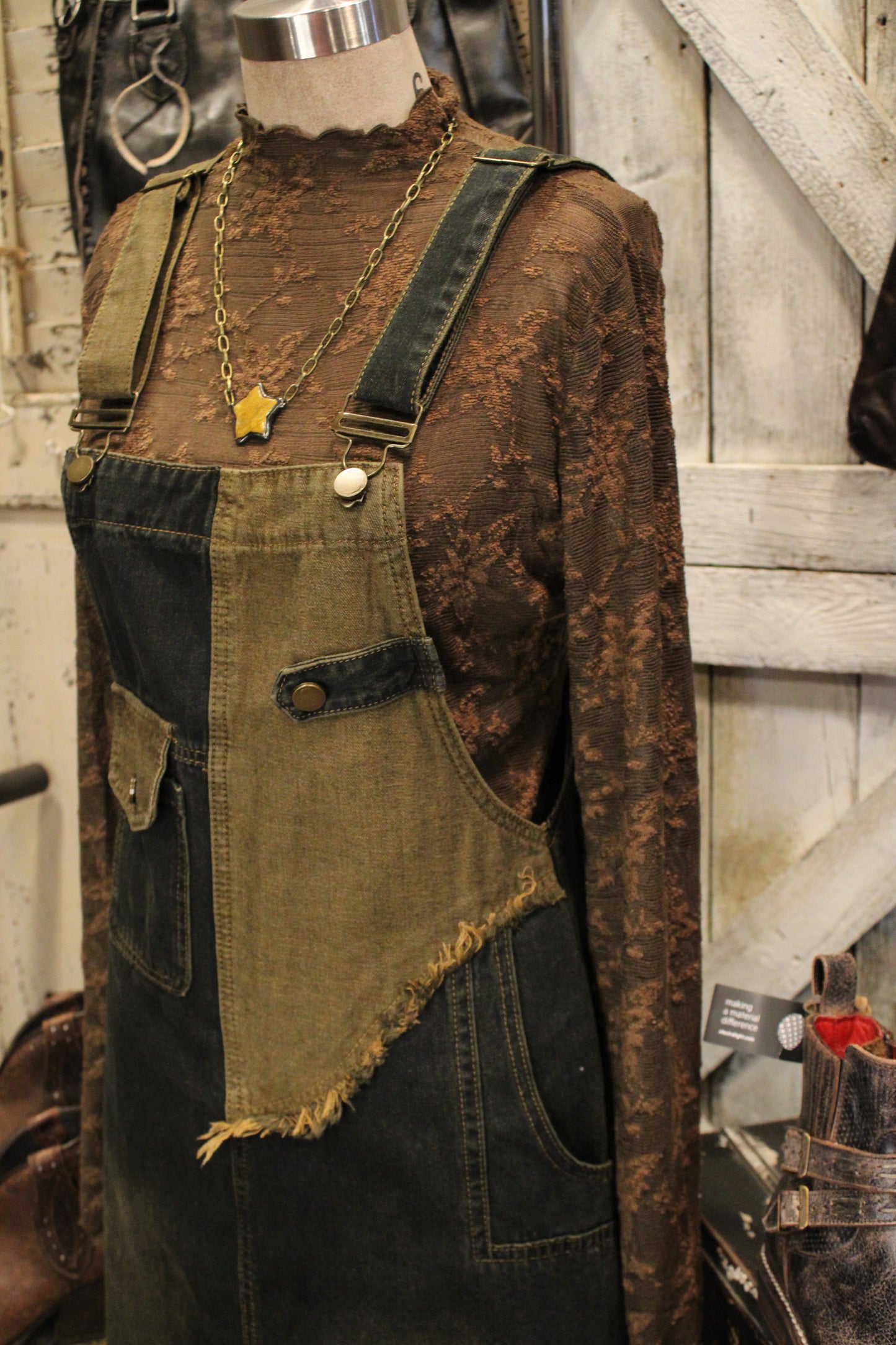 Charcoal Block Denim Overall Dress