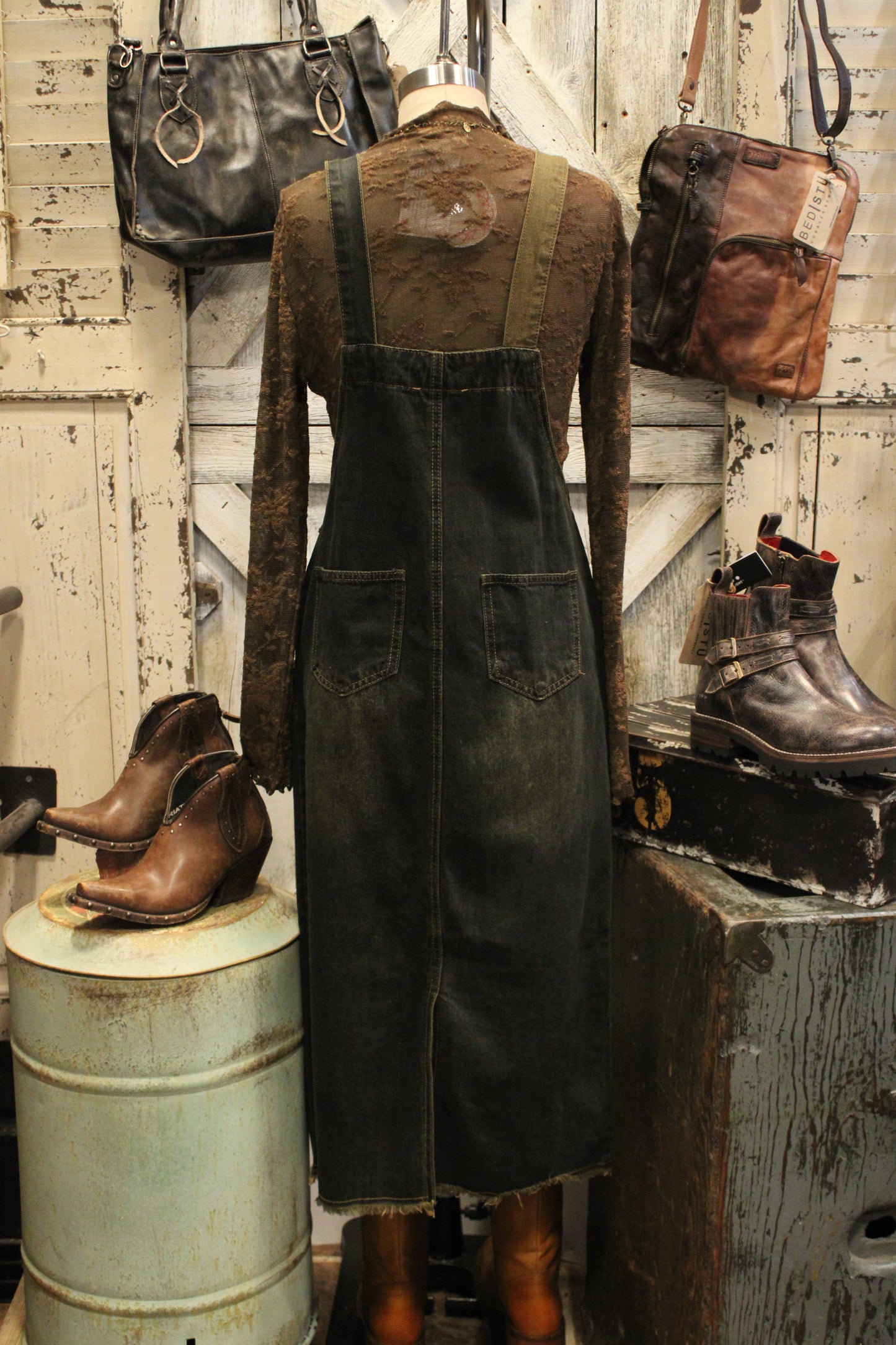 Charcoal Block Denim Overall Dress