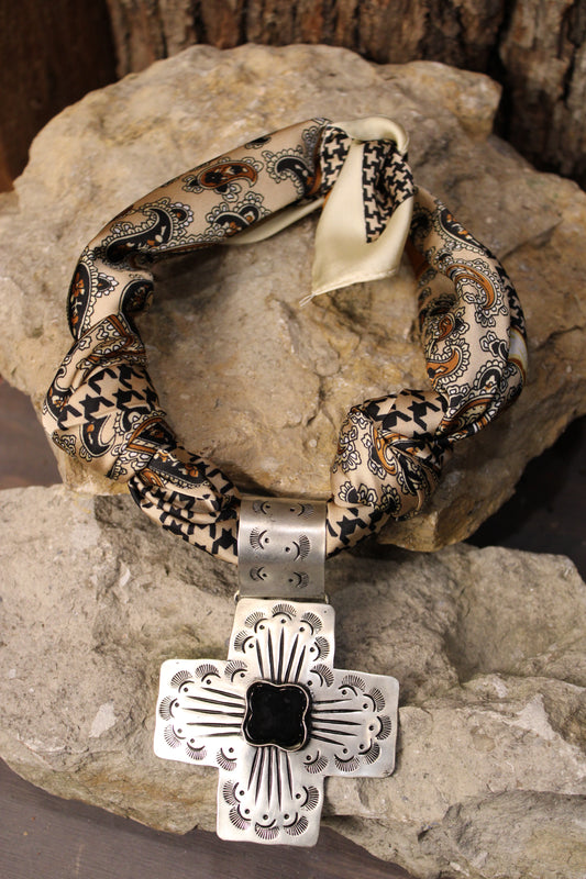 Houndstooth And Paisley Scarf Necklace