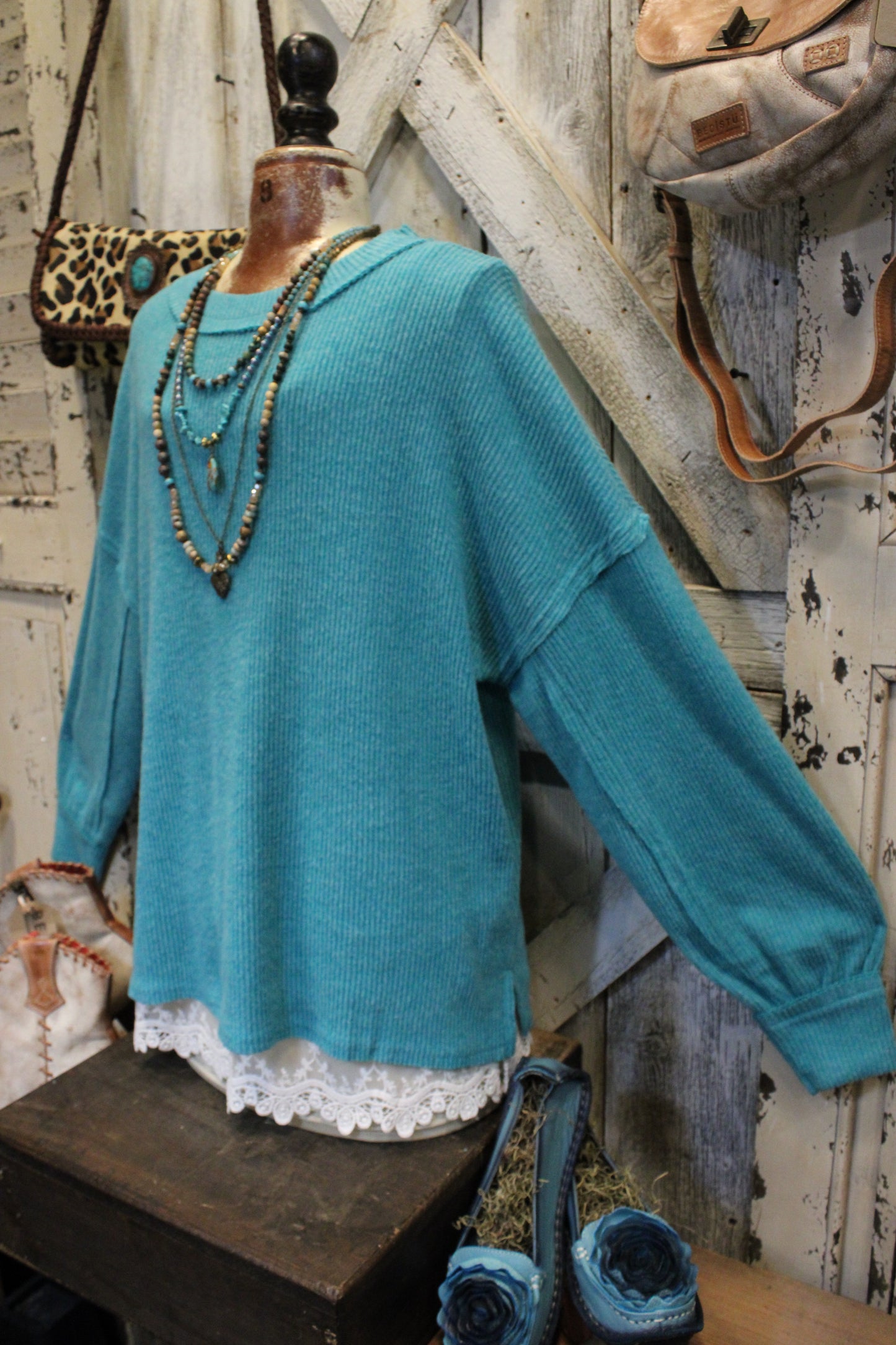 Ribbed Light Teal Relaxed Sweater