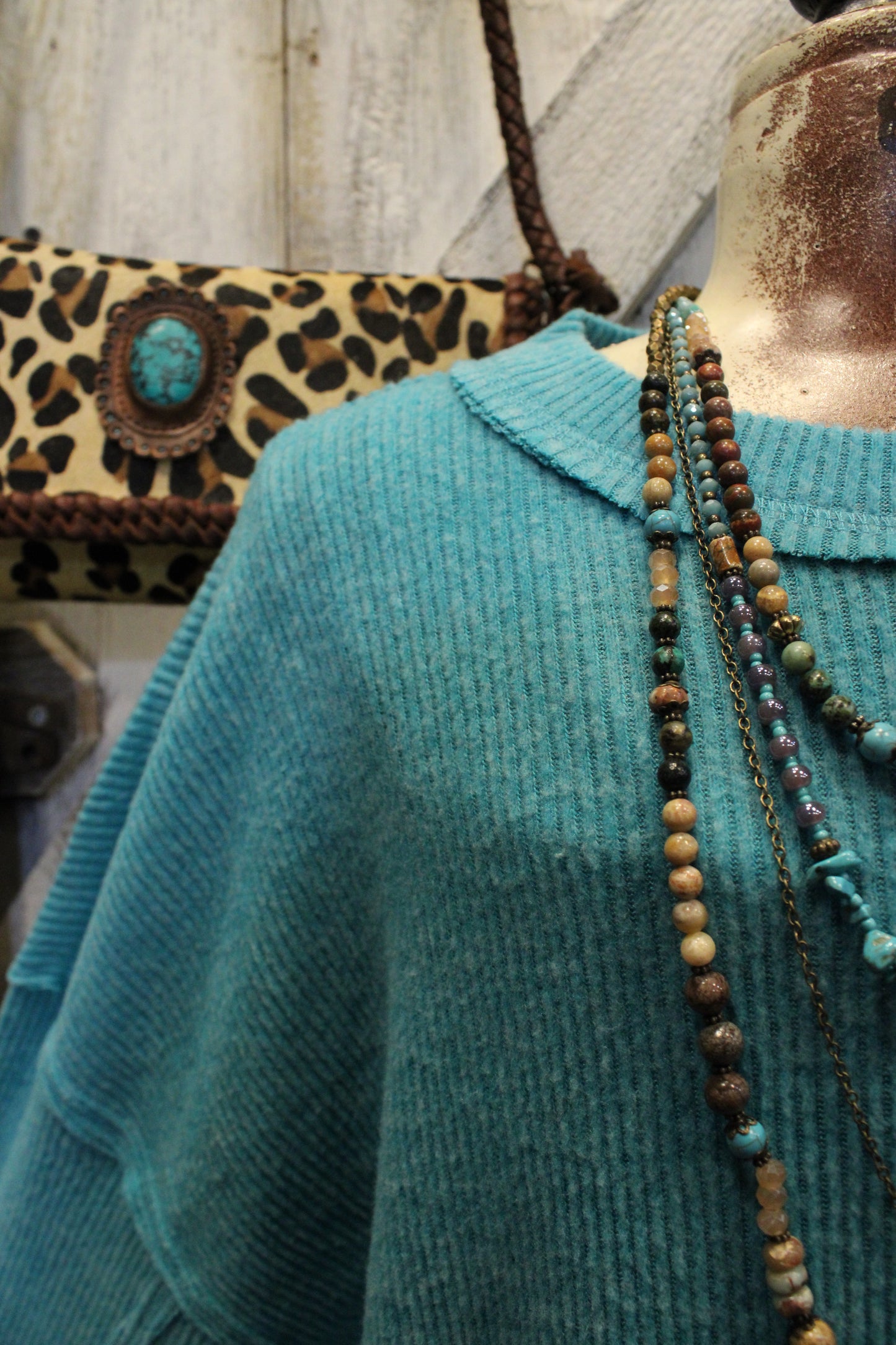 Ribbed Light Teal Relaxed Sweater