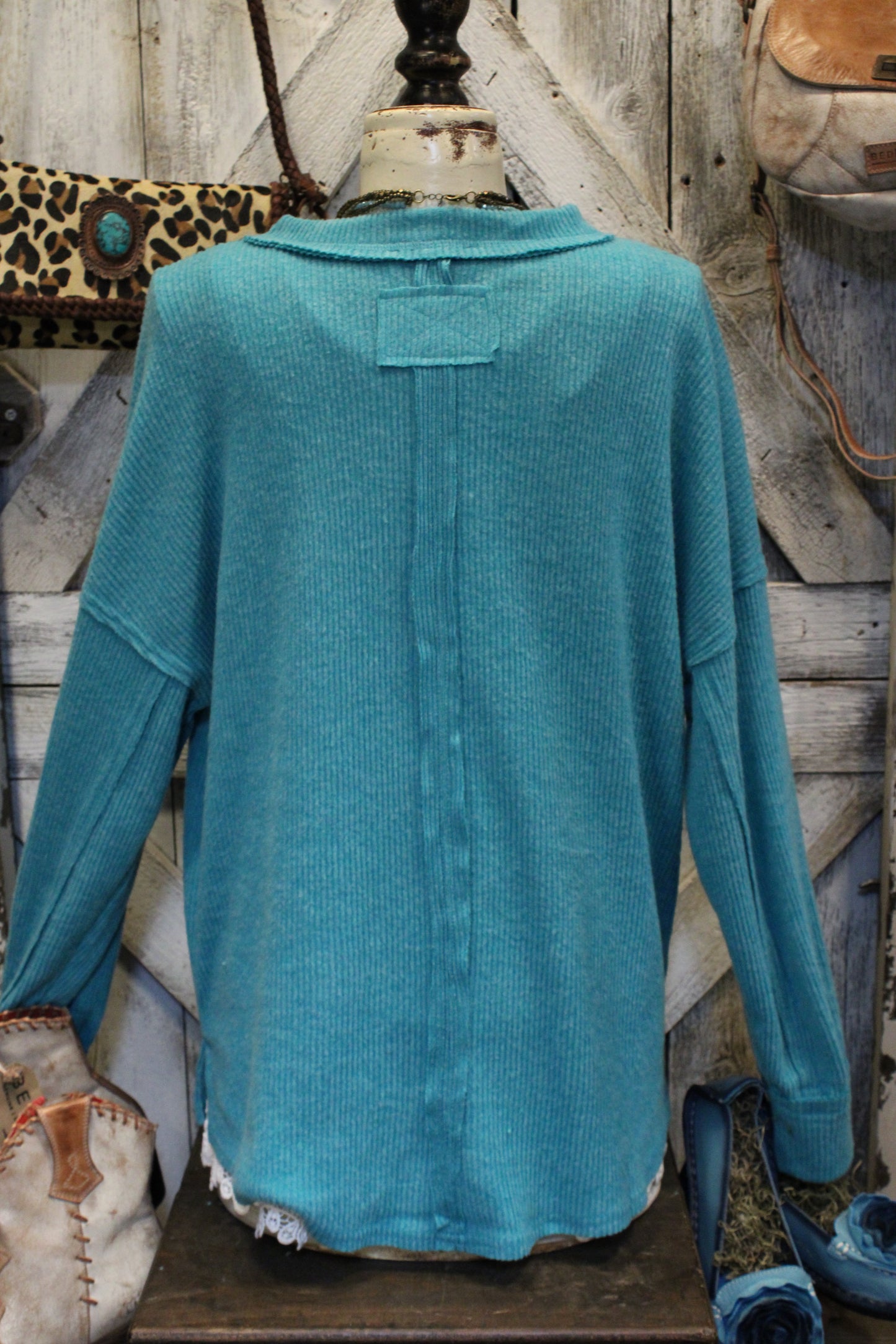 Ribbed Light Teal Relaxed Sweater