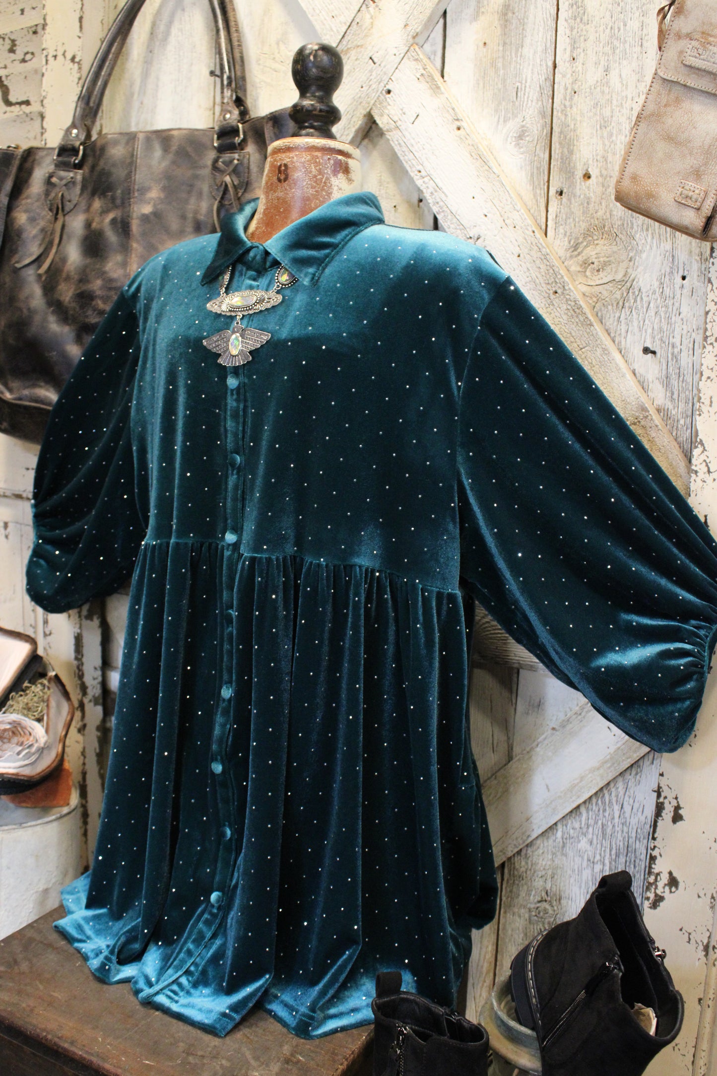 Teal Velvet And Sparkles Tunic