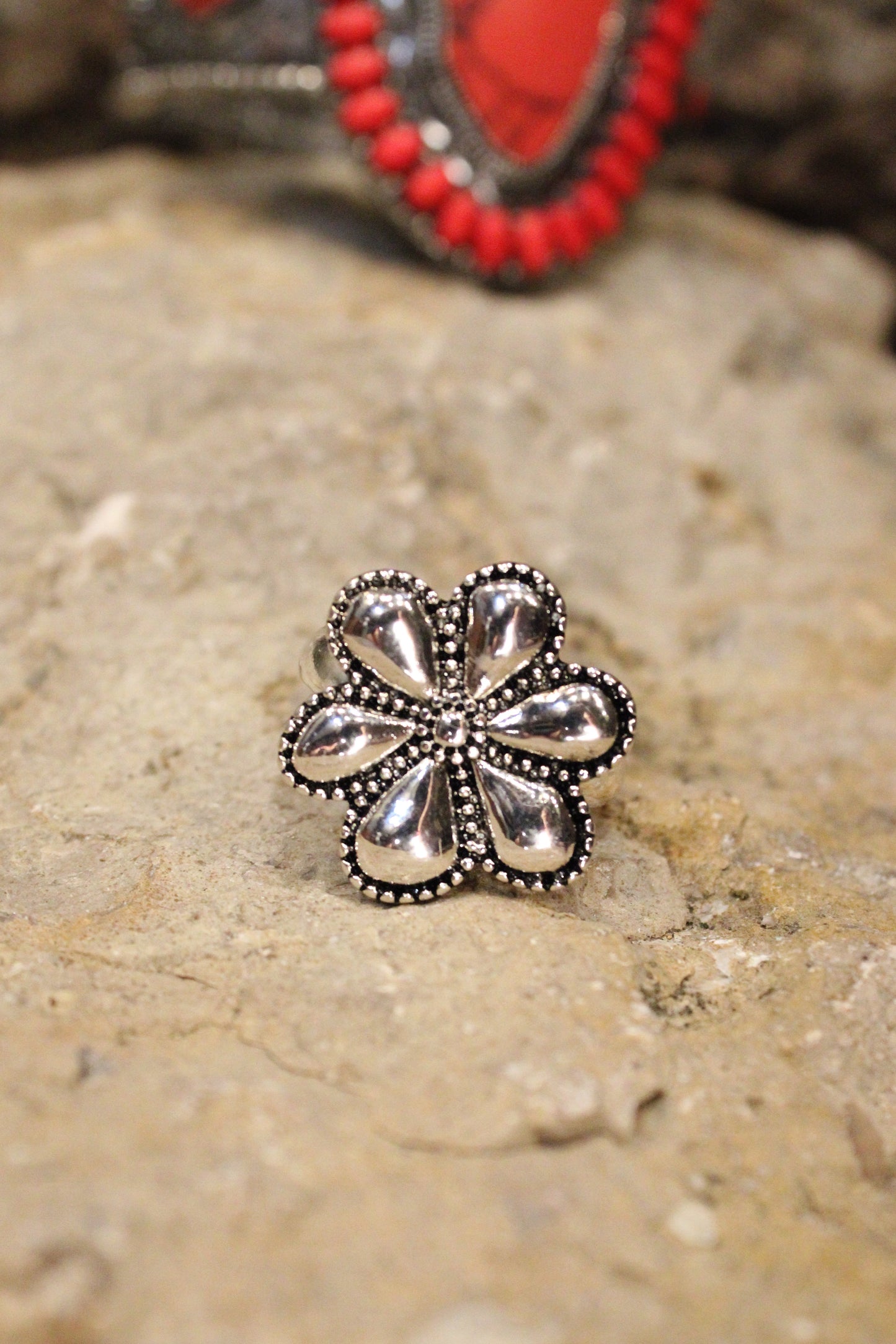 Silver Boho Flower Ring