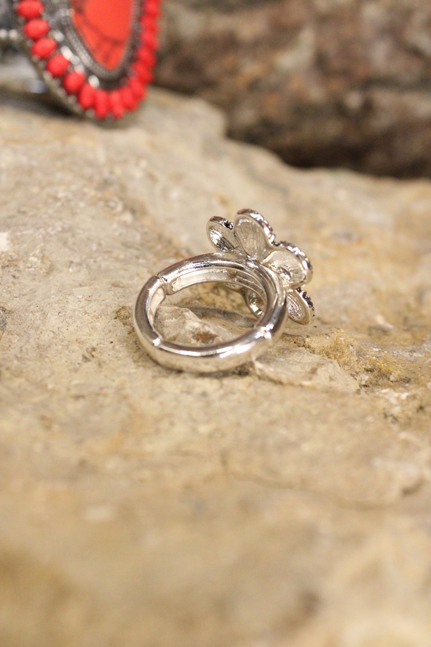 Silver Boho Flower Ring