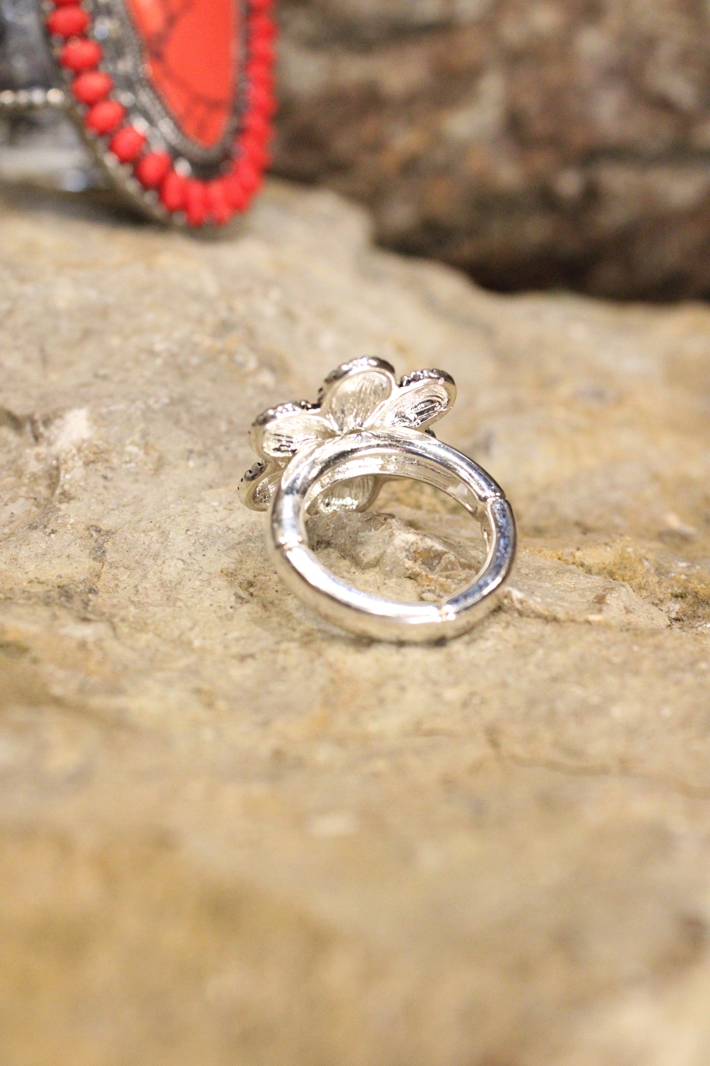 Silver Boho Flower Ring