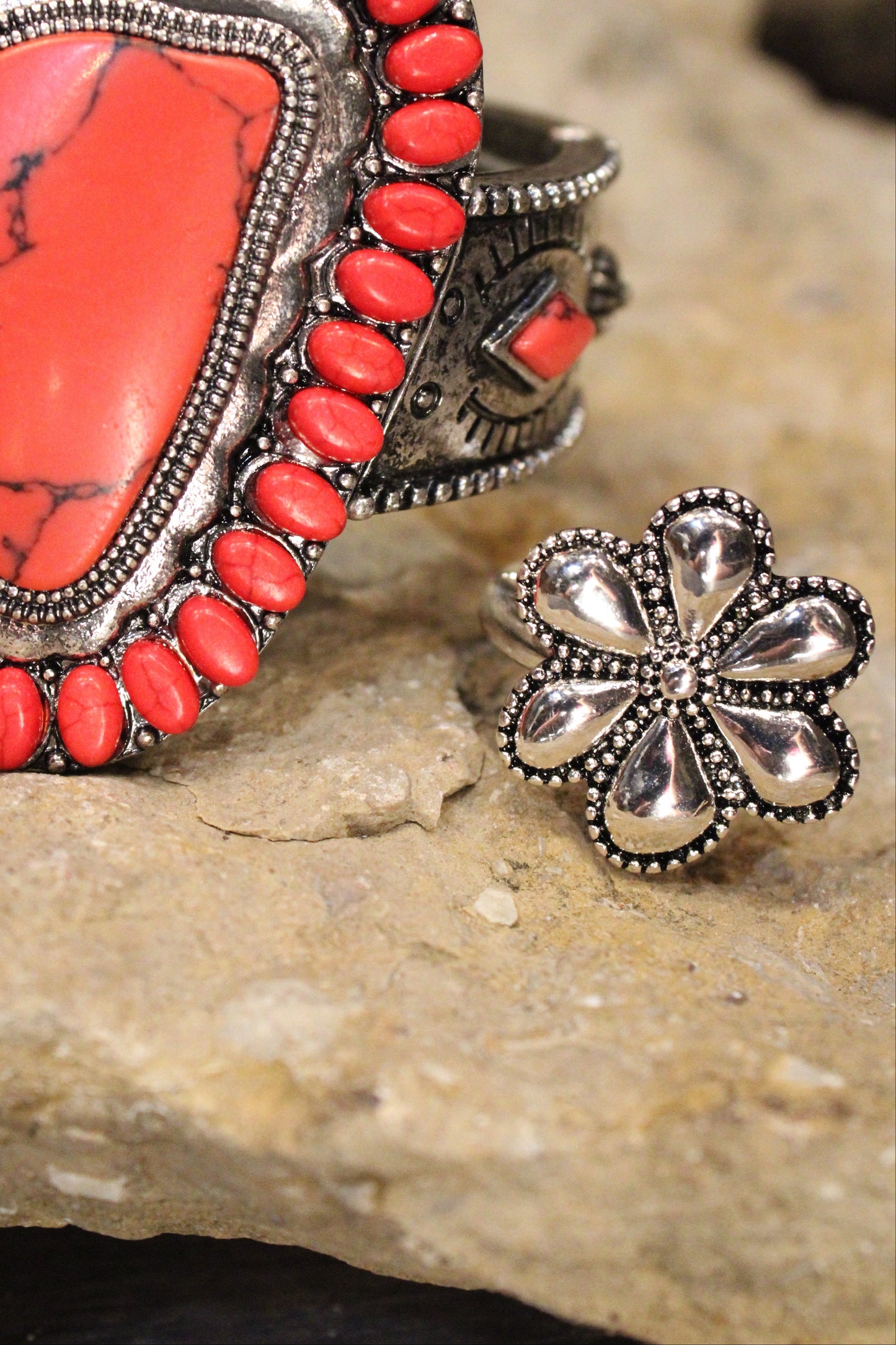 Silver Boho Flower Ring