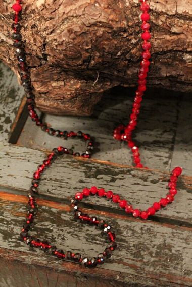 Old Barn Red And Merlot Crystal Beaded Long Necklace