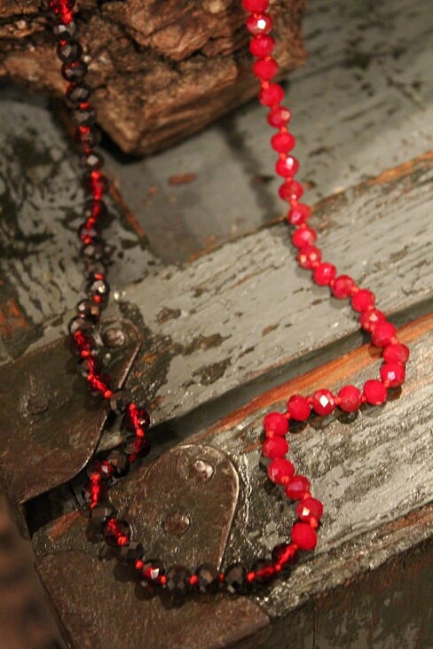 Old Barn Red And Merlot Crystal Beaded Long Necklace