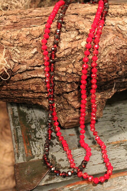 Old Barn Red And Merlot Crystal Beaded Long Necklace