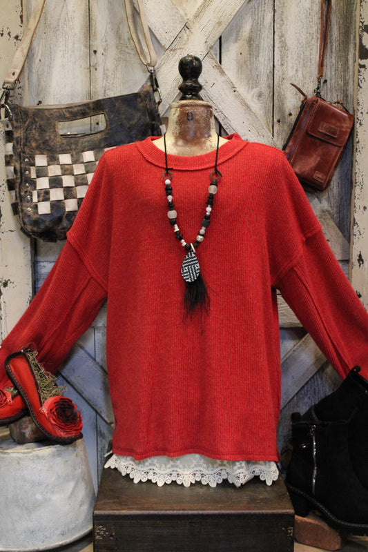 Ribbed Dark Red Relaxed Sweater