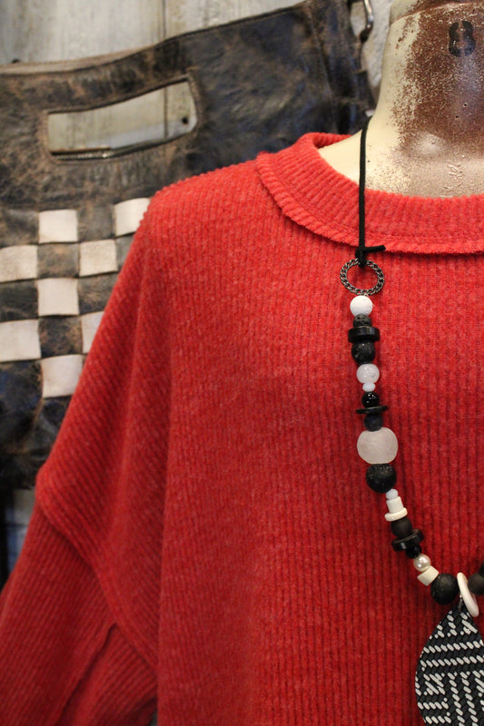 Ribbed Dark Red Relaxed Sweater