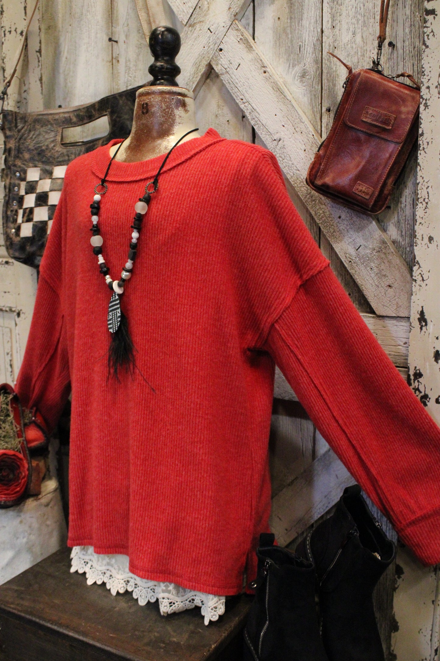 Ribbed Dark Red Relaxed Sweater