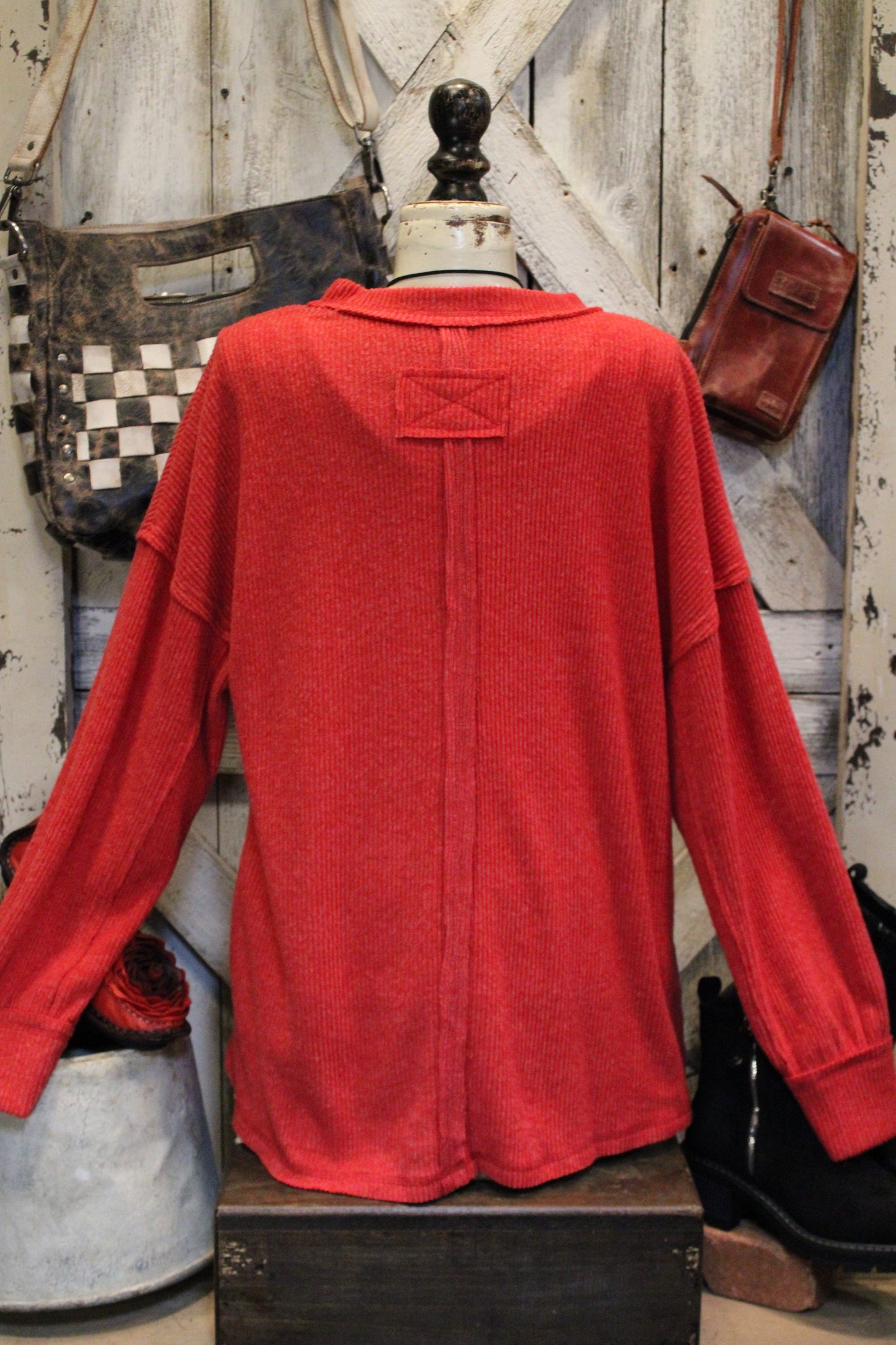 Ribbed Dark Red Relaxed Sweater