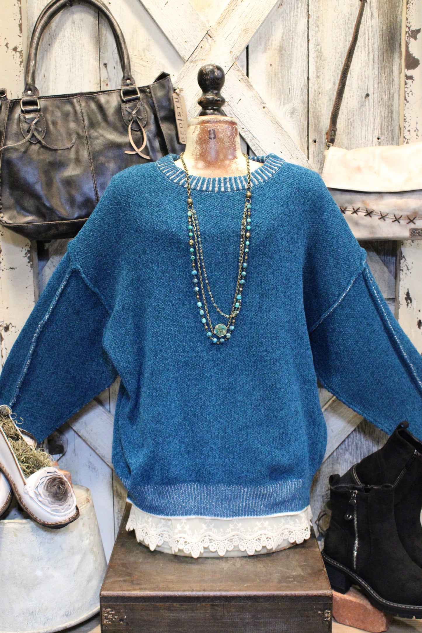 Woven Beauty Ocean Teal Sweater