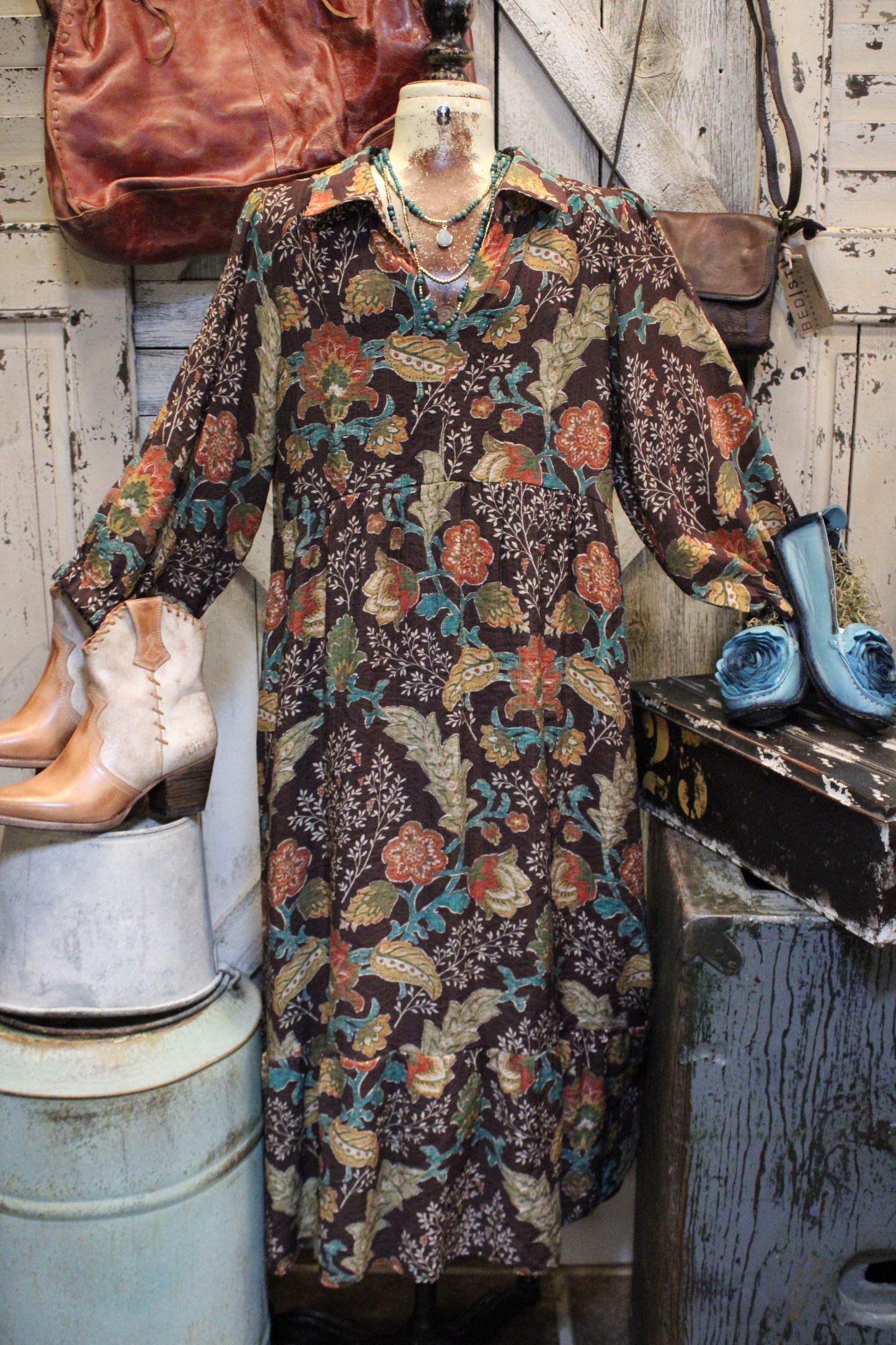 Chocolate Floral Mix Maxi Dress
