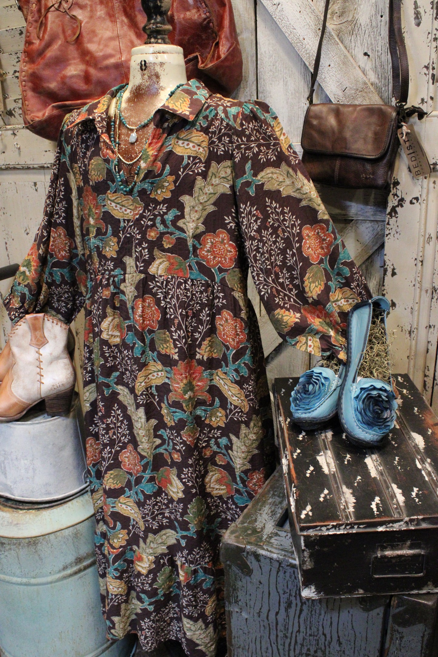 Chocolate Floral Mix Maxi Dress