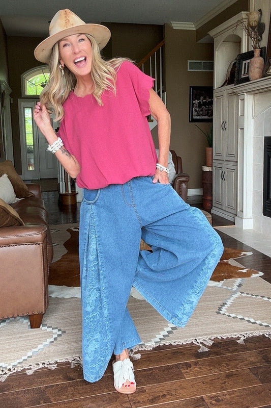 Social Butterfly Wide Leg Denim Pants