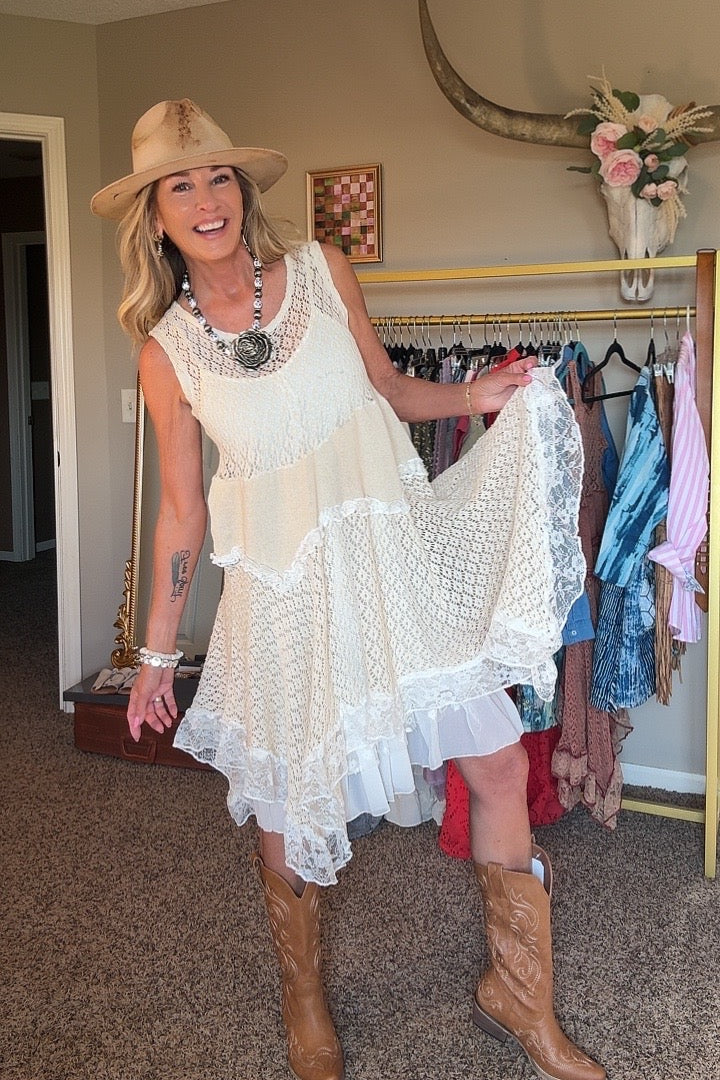Coastal Crochet Cream Cotton Dress S