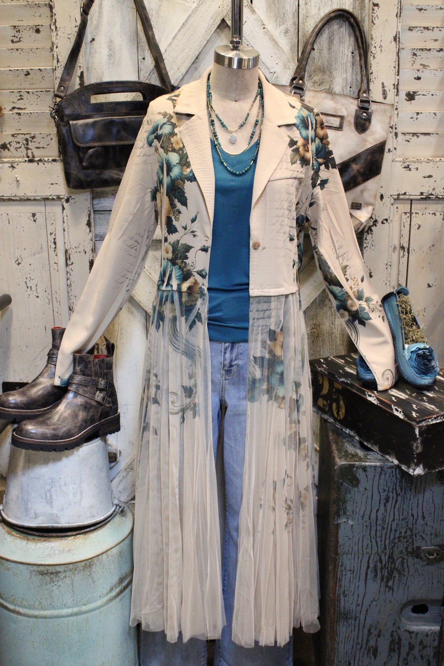 Teal Hibiscus Cardigan Blazer