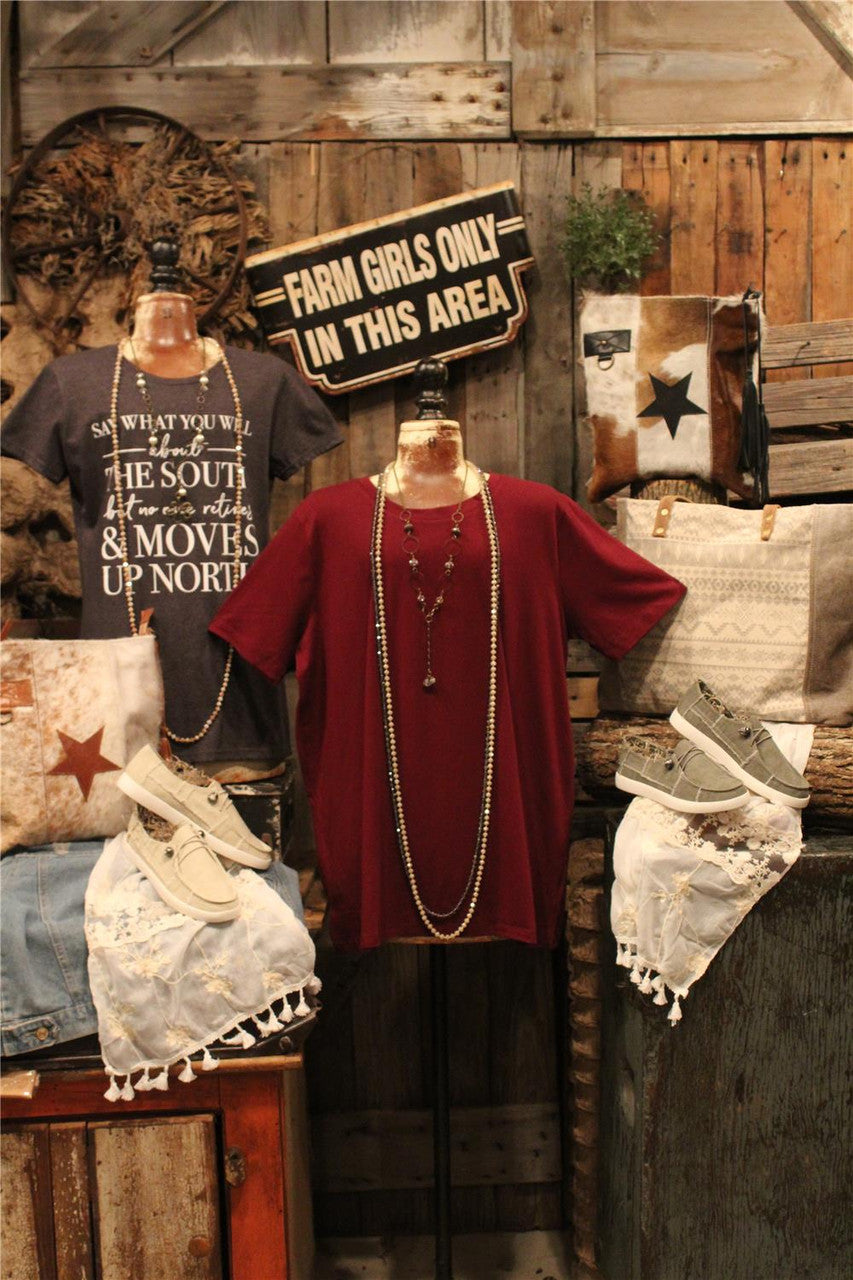 Women's Burgundy Basic Tee, Women's Burgundy Layering Tee