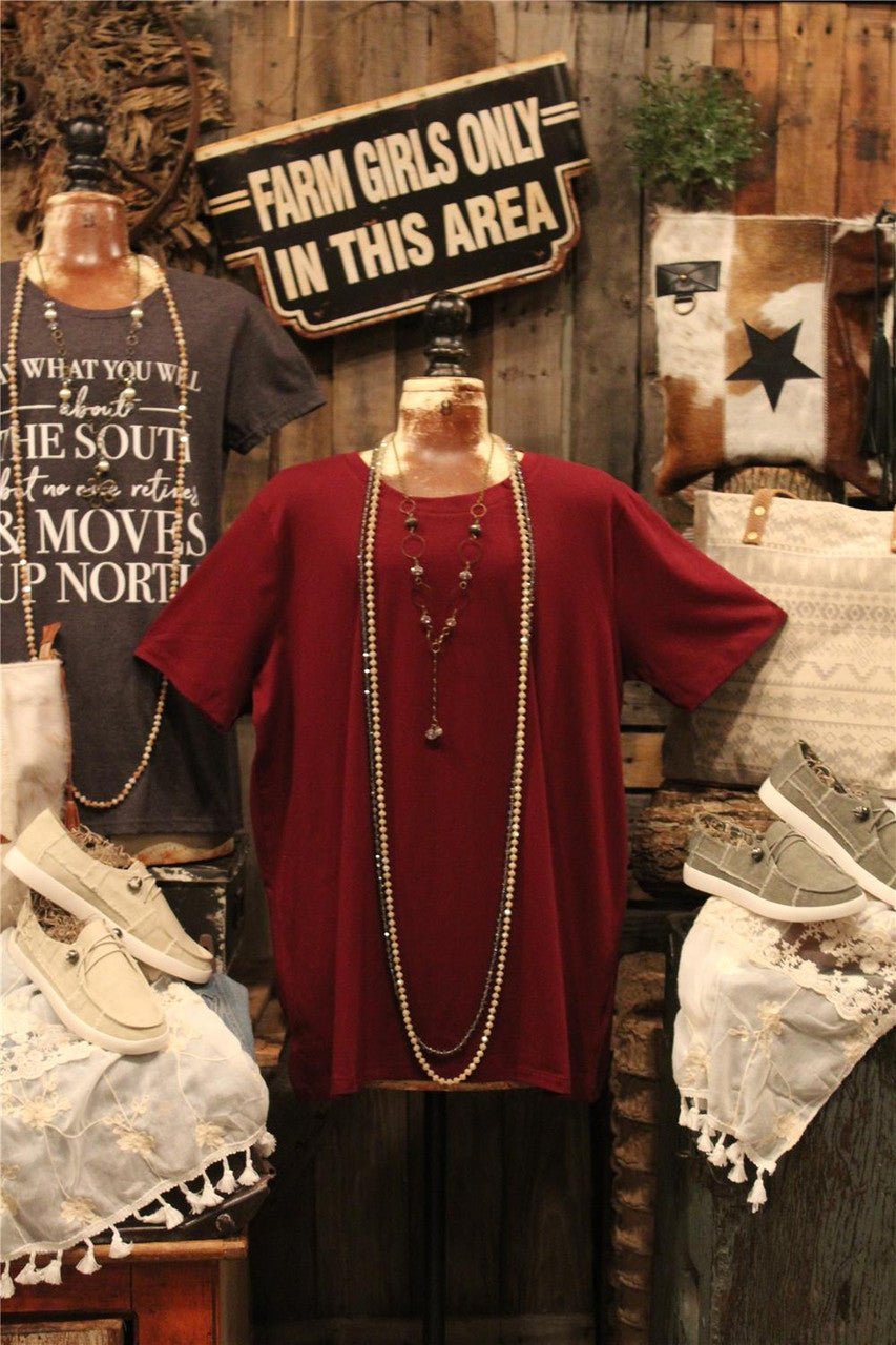 Women's Burgundy Basic Tee, Women's Burgundy Layering Tee