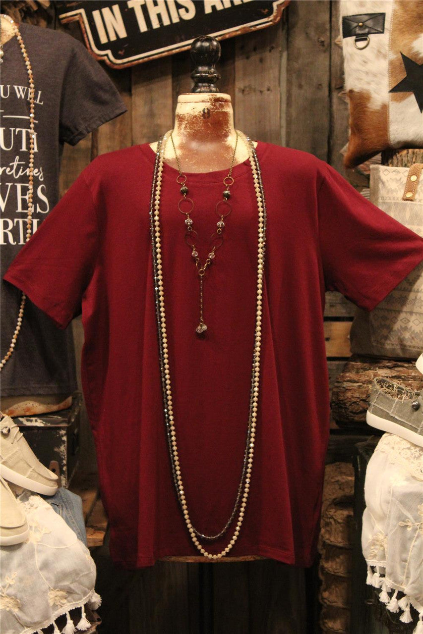 Women's Burgundy Basic Tee, Women's Burgundy Layering Tee