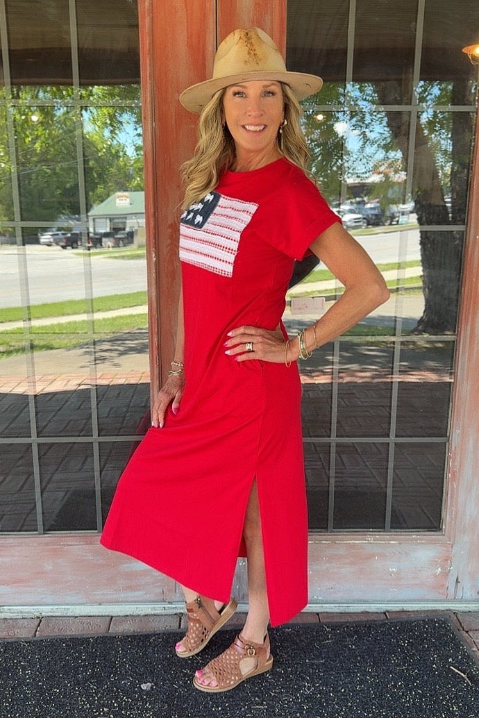 american flag maxi dress FGO Little Miss Liberty Applique Maxi Dress L