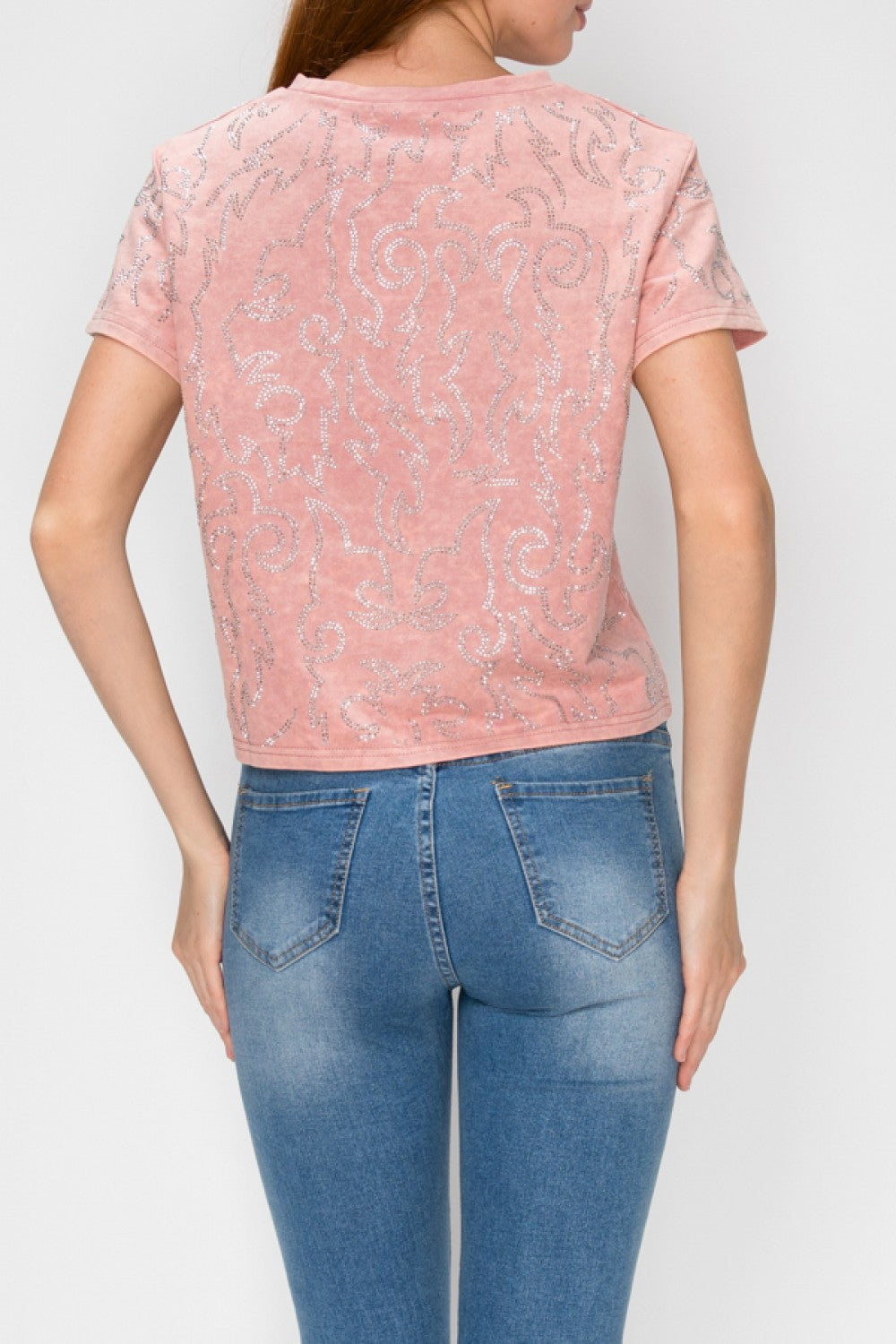 Rosy Rhinestone Cotton Top