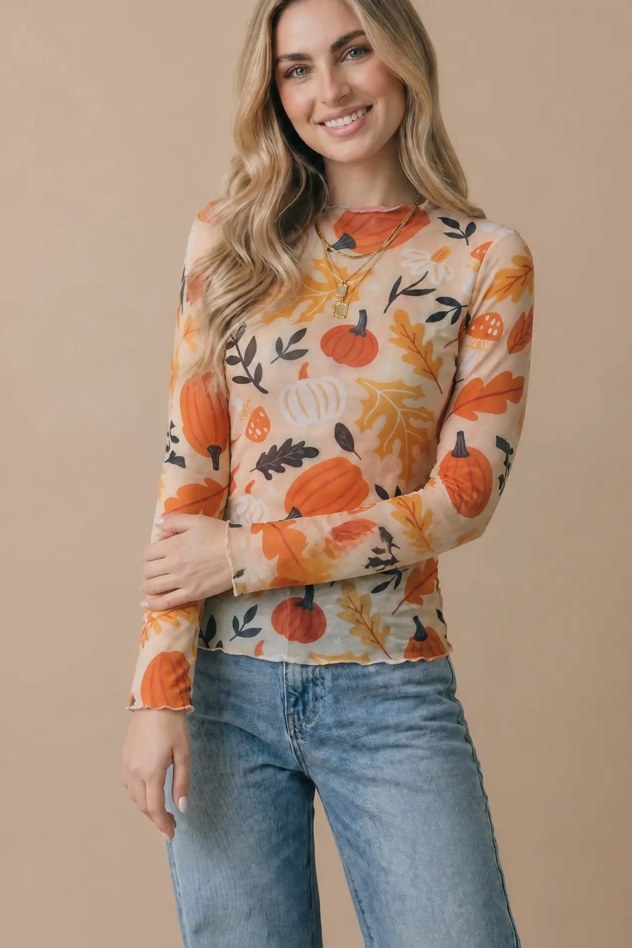 Pumpkin Patch Mesh Top