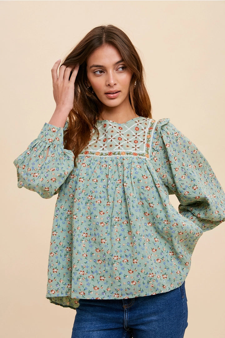 Mint Petal Peasant Top