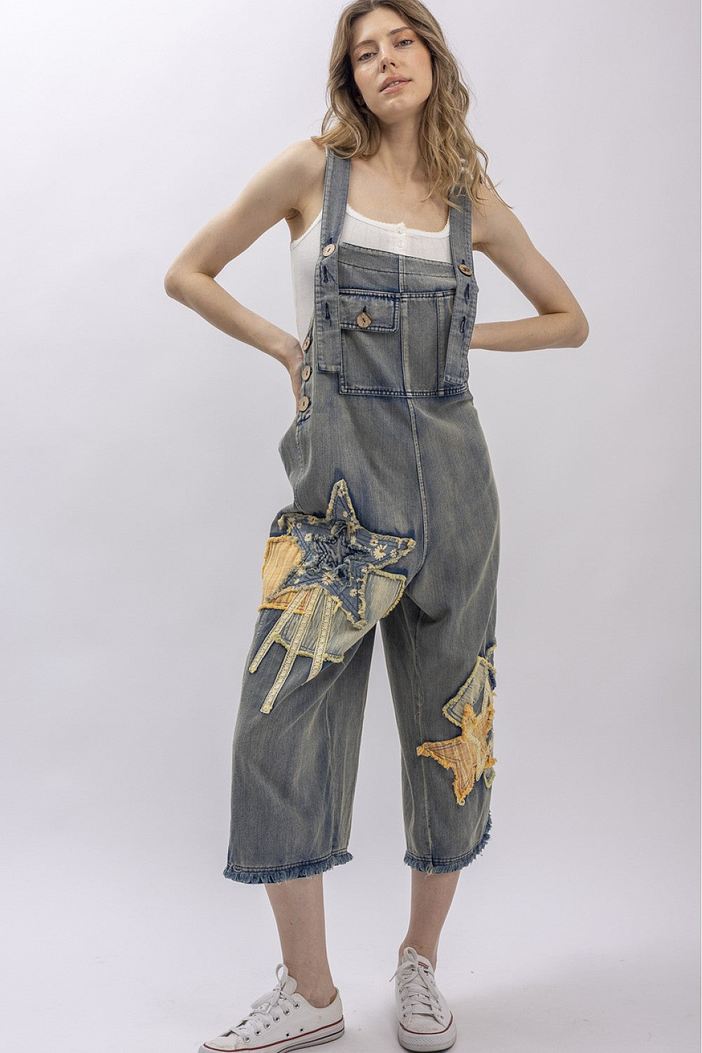 Meadow Star Capri Denim Overalls