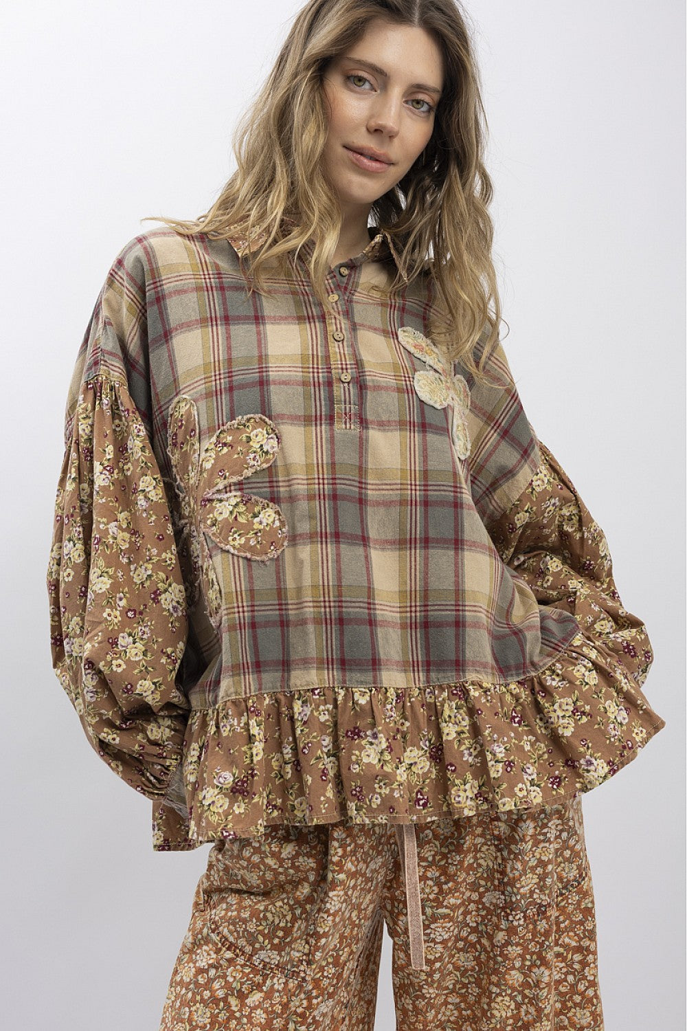 Petal And Plaid Cotton Top