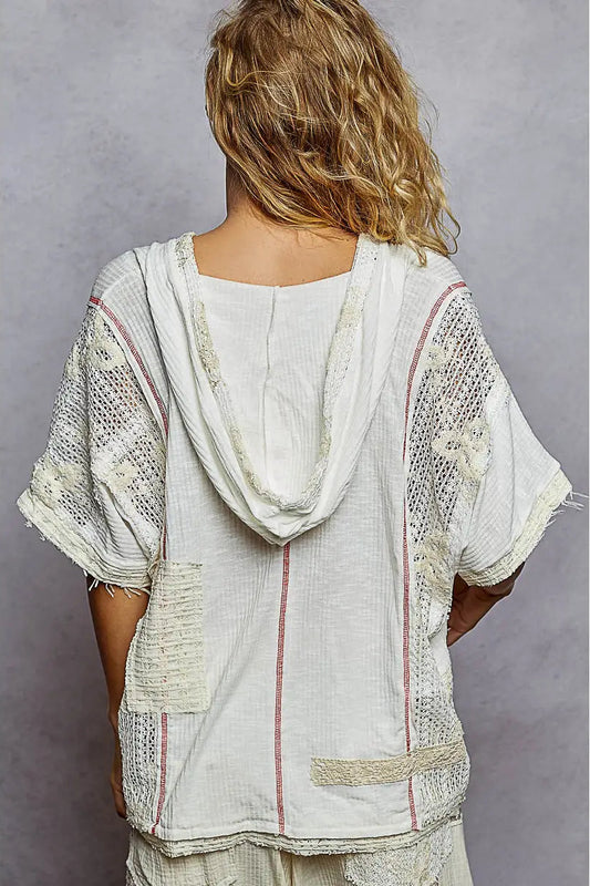 Cactus & Lace White And Red Casual Hoodie