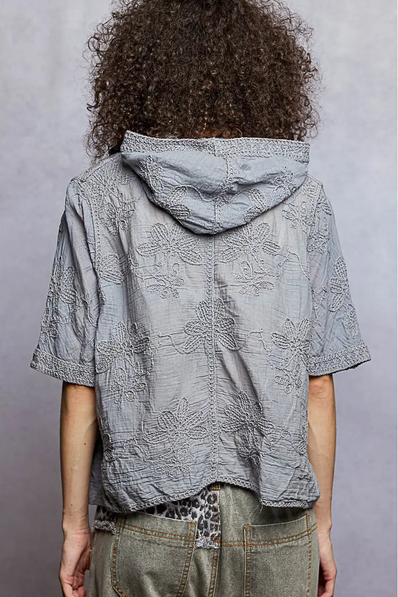 Cottage Bloom Heather Gray Hooded Top