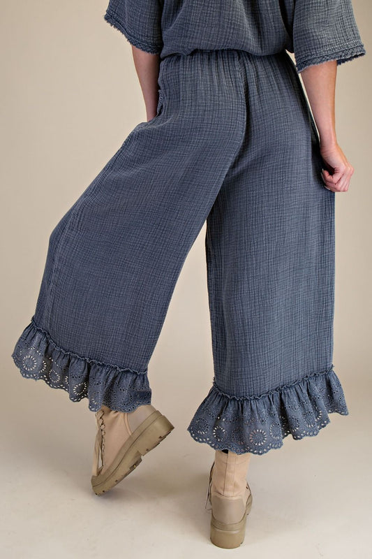 Gauze Charcoal Ruffle Pants