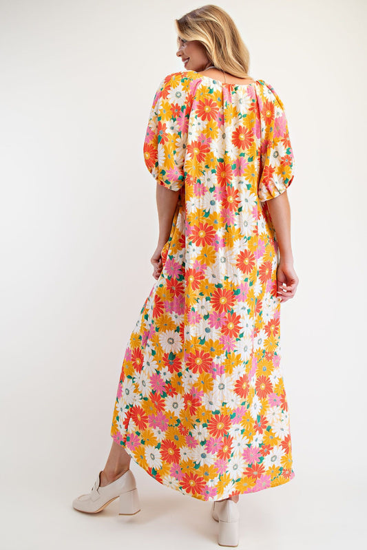 Punchy Petals Mustard Maxi Dress