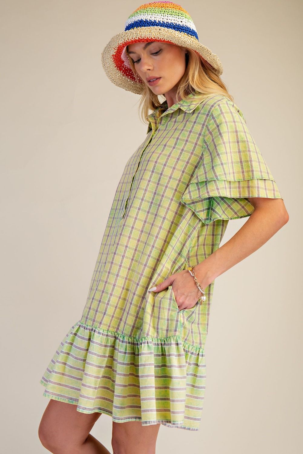 Picnic Plaid Lime And Lavender Cotton Dress
