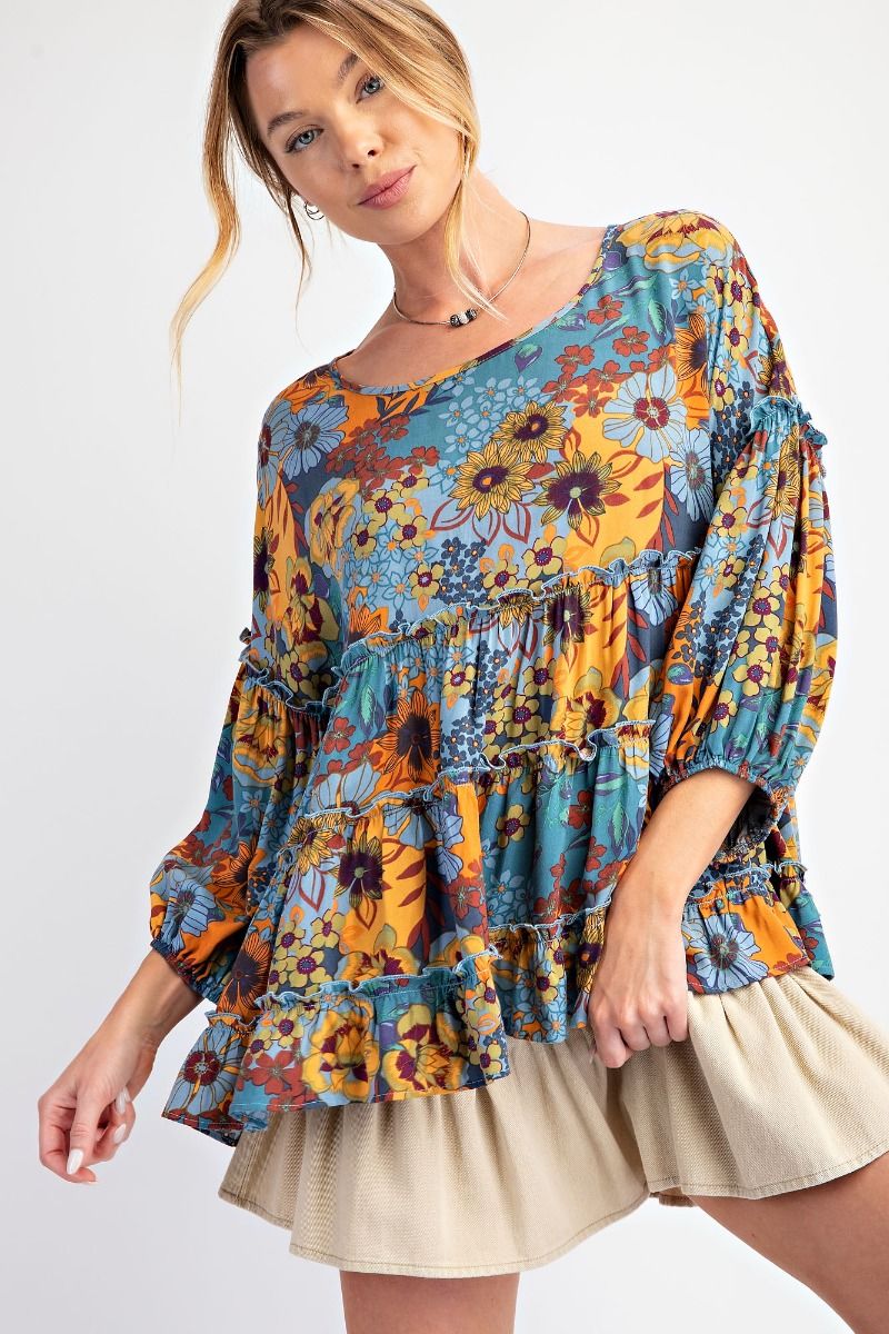 Dusty Blue Floral Blouse