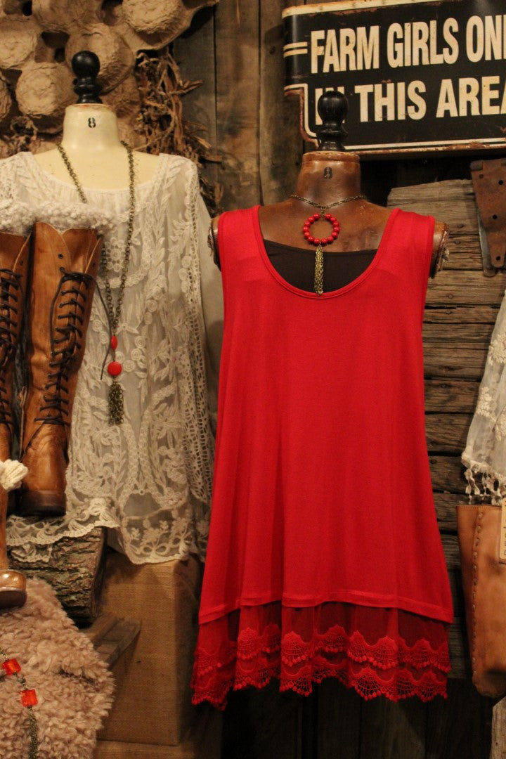 dark red knit plus size sleeveless lace top or dress tank extender
