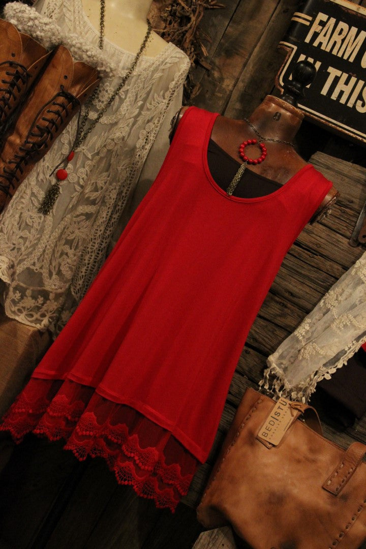 dark red knit plus size sleeveless lace top or dress tank extender