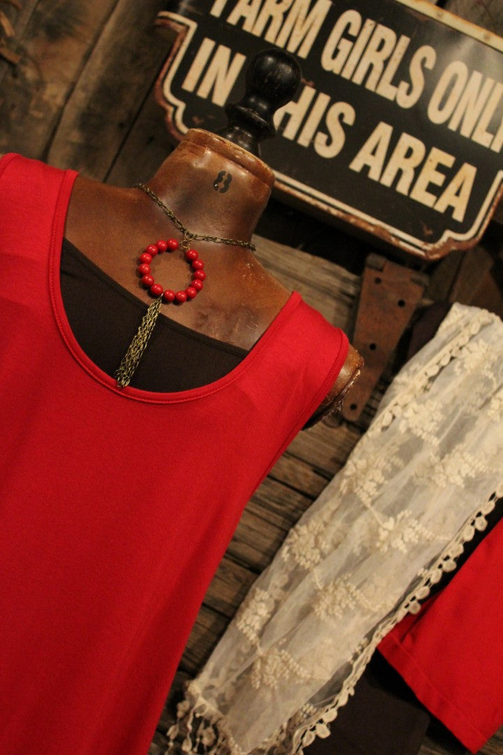dark red knit plus size sleeveless lace top or dress tank extender