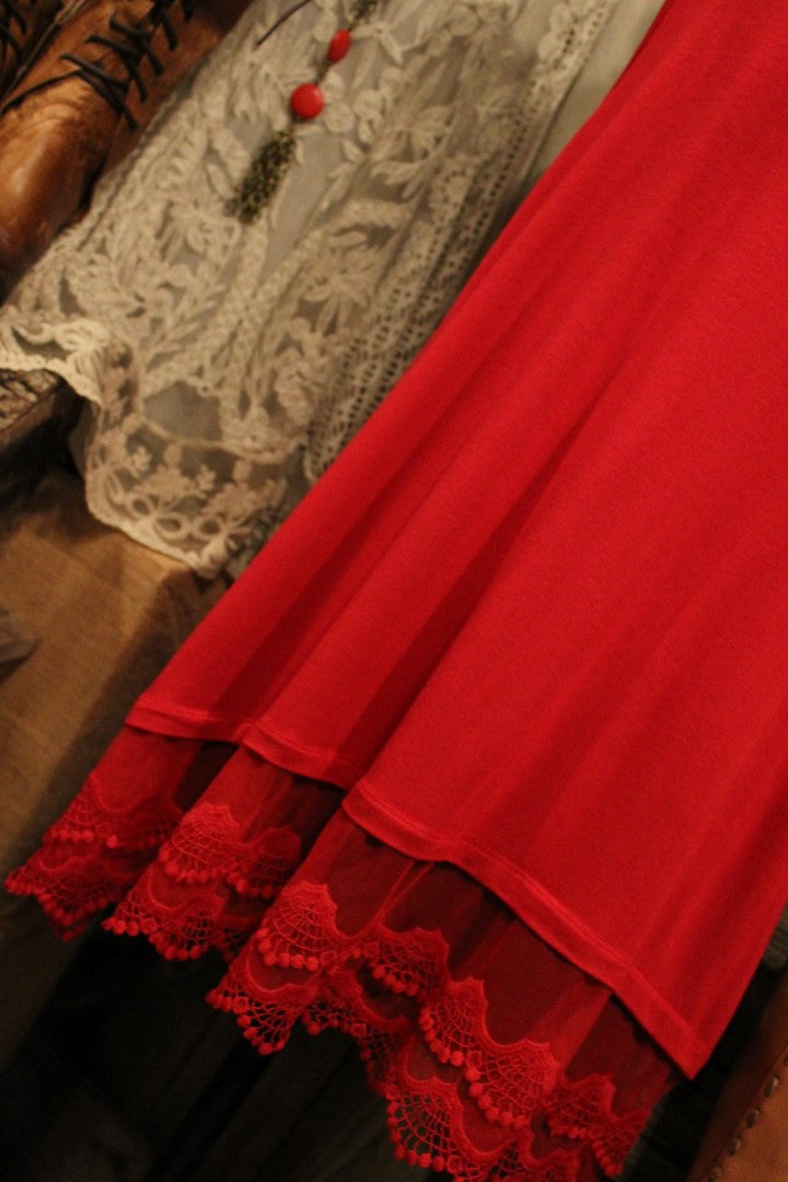 dark red knit plus size sleeveless lace top or dress tank extender