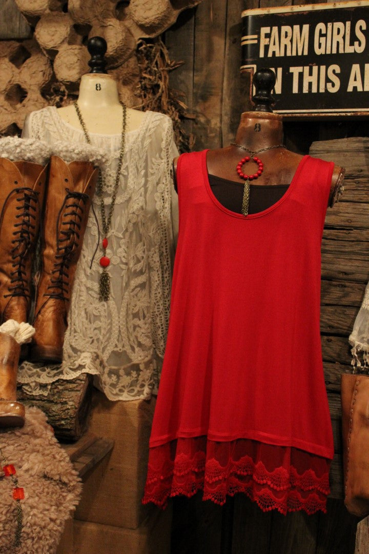 dark red knit plus size sleeveless lace top or dress tank extender