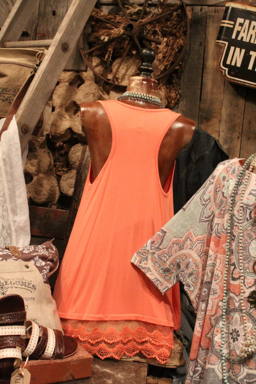 coral knit plus size sleeveless lace top or dress tank extender